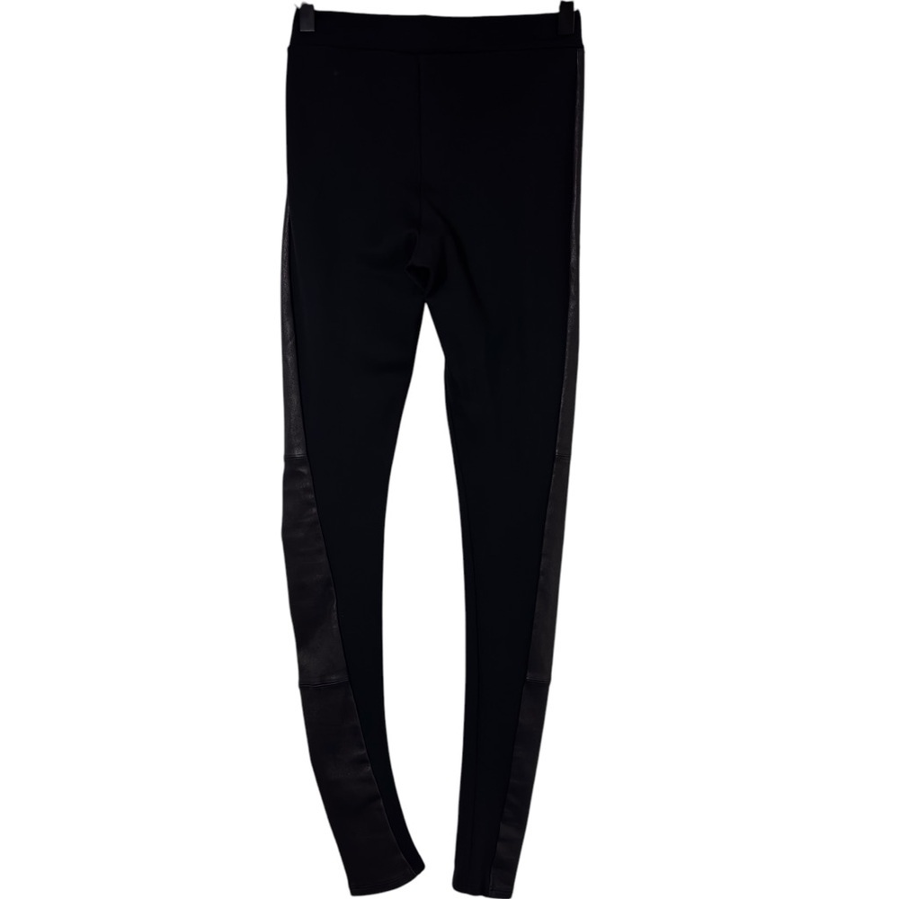ALICE + OLIVIA LEATHER SIDE PANEL BLACK STRETCHY LEGGINGS NO SIZE - Picture 3 of 7